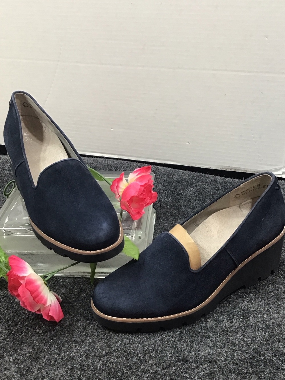 Vionic Willa  Navy Suede Wedge Loafers - Comfort Slip-On 8
